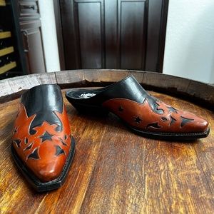 Charlie 1 Horse Western Slide Mules Size 7.5 Black/Brown